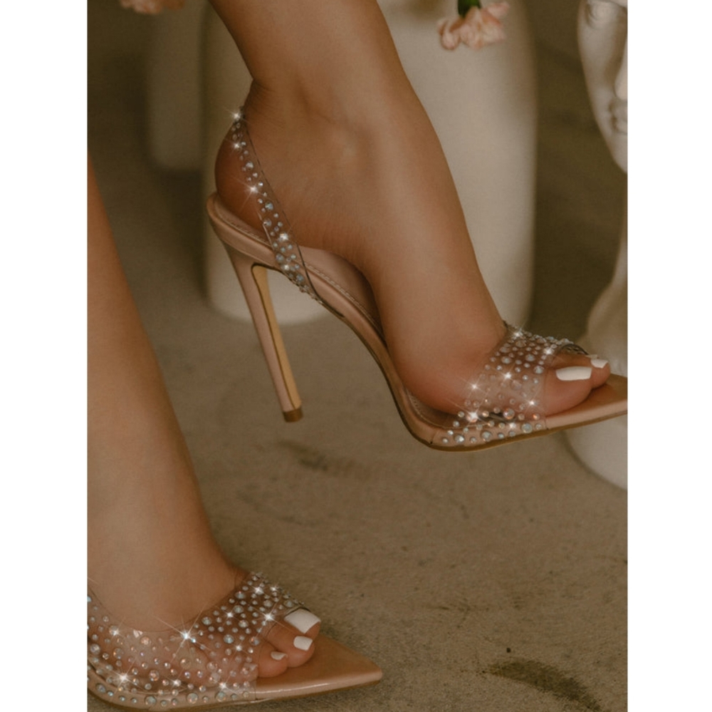 𝙎𝙤𝙡𝙙 𝙊𝙪𝙩🖤🎥Monroe Rhinestone Embellished  Heel - NUDE - Picture 6 of 7
